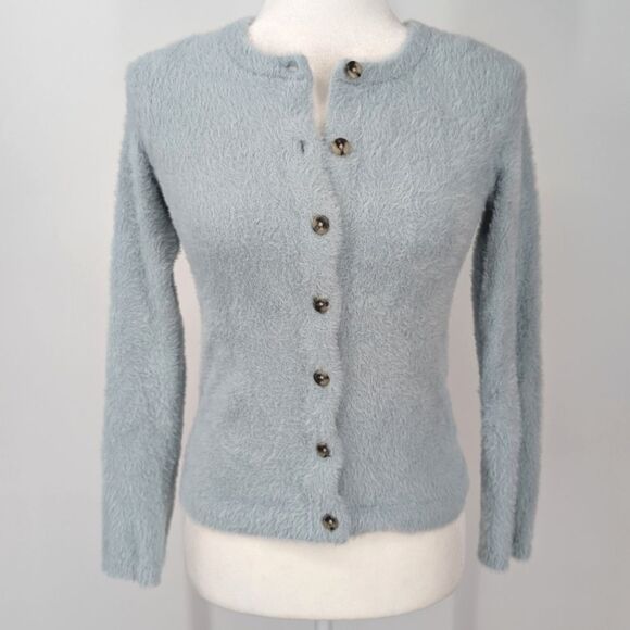 Madewell Light Feather Blue Soft Fuzzy Furry Hewitt Cardigan Sweater X-Small XS - Picture 6 of 11